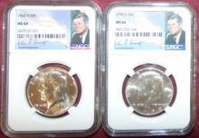 1968-D, 1970-D Kennedy Half Dollars NGC MS64 (key, 40% Silver). WOW!