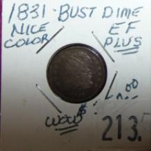 1831 Capped Bust Dime EF40 Plus (nice color). Rare.