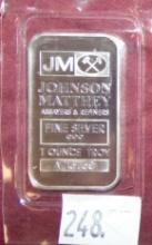Johnson Matthey 1 Troy Oz. .999 Fine Silver Bar.