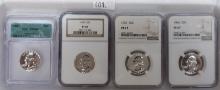 (4) Washington Quarters: 1957 ICG PR68, 1957 NGC PF66, 1959 NGC PF67, 1963 NGC PF67.