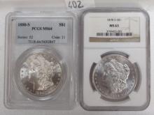 (2) Morgan Dollars: 1878 NGC MS63, 1880-S PCGS MS64.