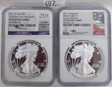 (2) Silver Eagles: 2017-W NGC PF70 Ultra Cameo. 2021-W PF70 Ultra Cameo.