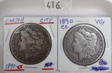(2) 1890-CC Morgan Dollars.