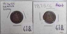 1875-CC, 1876-CC Seated Dimes.