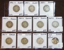 Quarter Variety: (8) Barber, (2) Standing Liberty, (1) Washington.