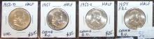 (4) Franklin Half Dollars: 1950-D, 1951, 1953-S, 1954.