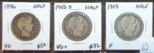 1896, 1908-D, 1909 Barber Half Dollars (all are .900 Silver).
