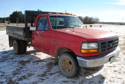 1994 F350, 2WD, 460, V8, Automatic, dually, 94" wide by 8'6" long flatbed with tool boxes, brake con