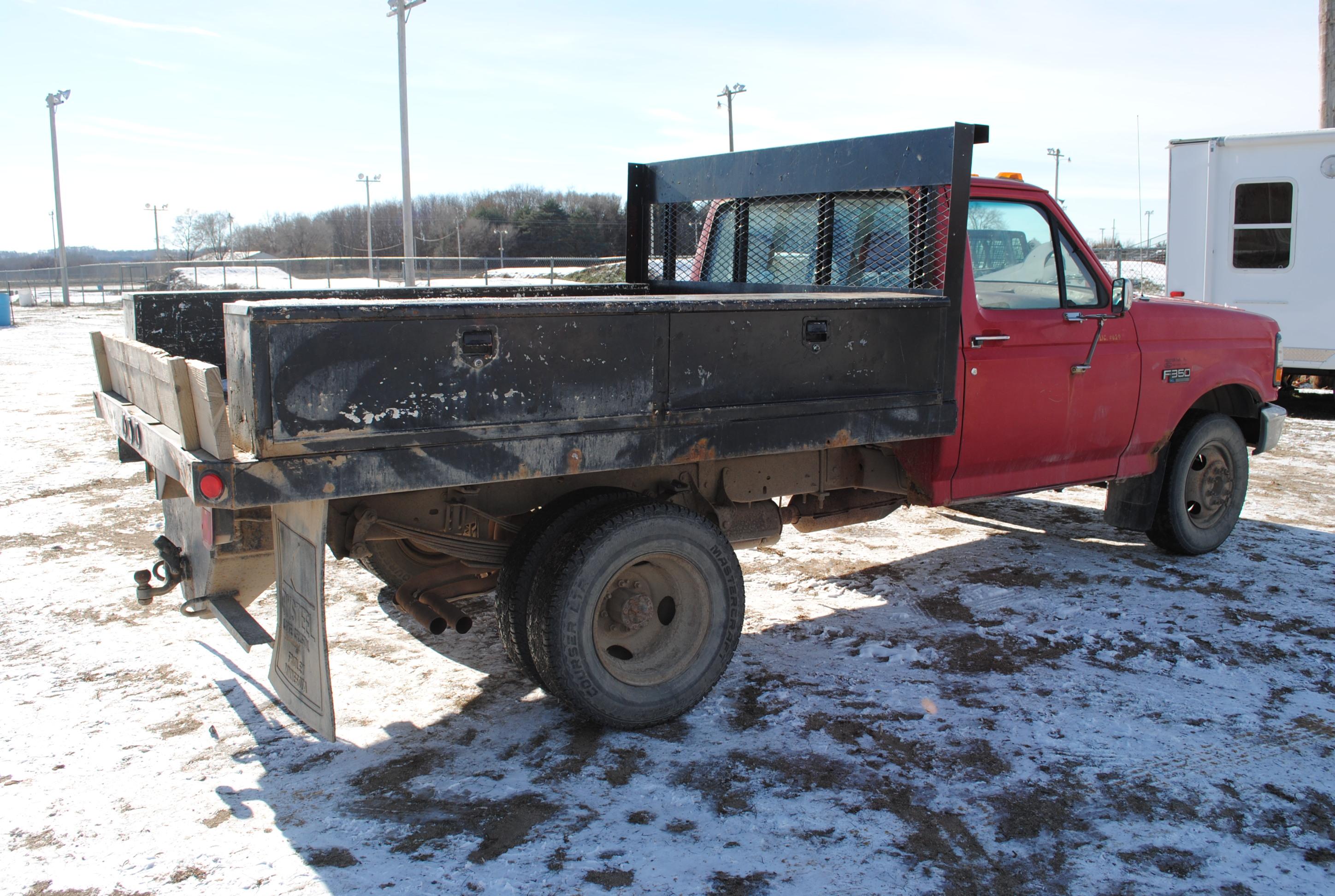 1994 F350, 2WD, 460, V8, Automatic, dually, 94" wide by 8'6" long flatbed with tool boxes, brake con