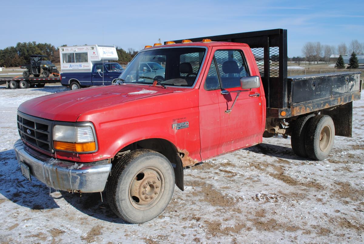 1994 F350, 2WD, 460, V8, Automatic, dually, 94" wide by 8'6" long flatbed with tool boxes, brake con
