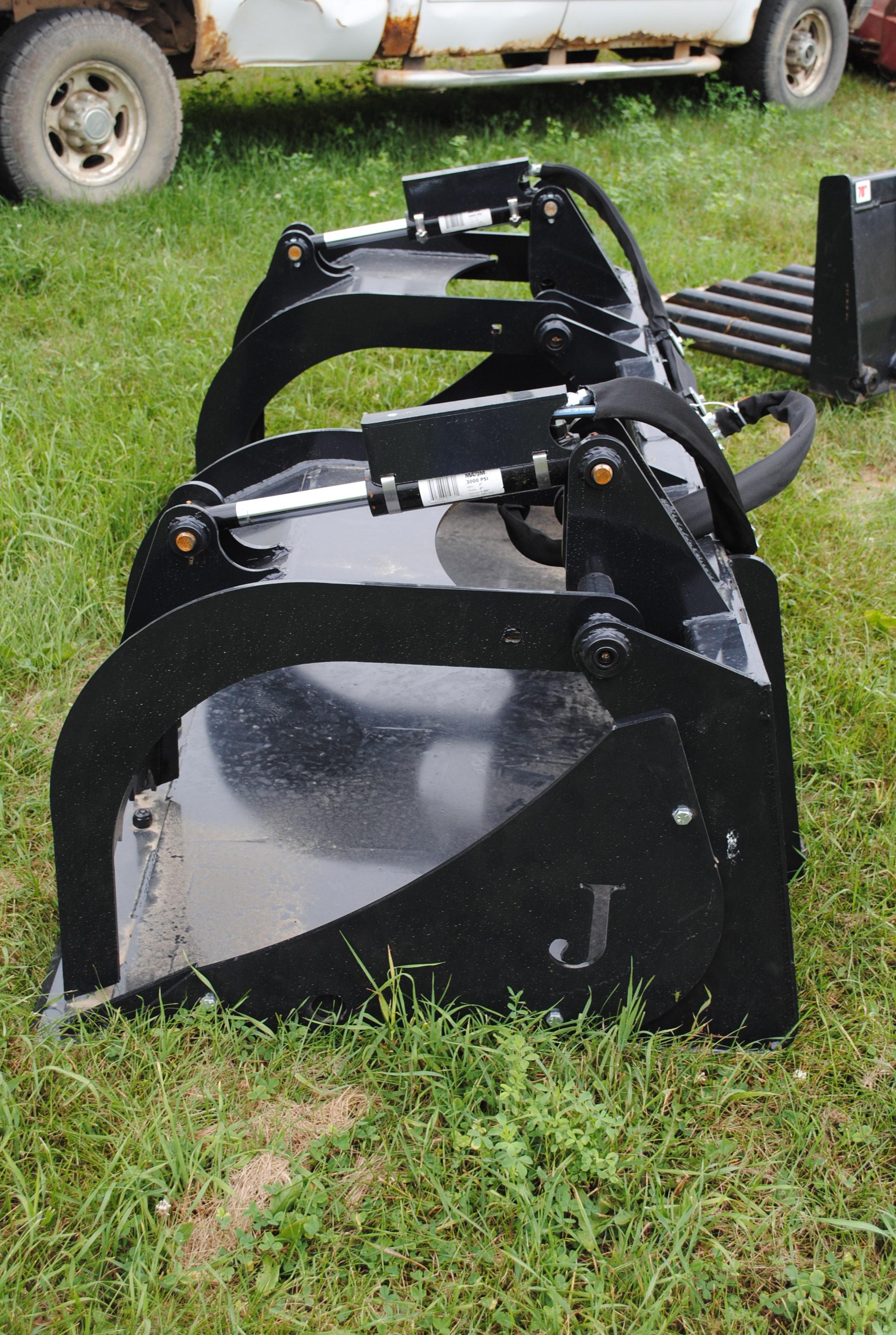 78" Grapple Bucket, bolt-on cutting edge, bolt-on side plates, universal skidsteer mount, new, Jenki