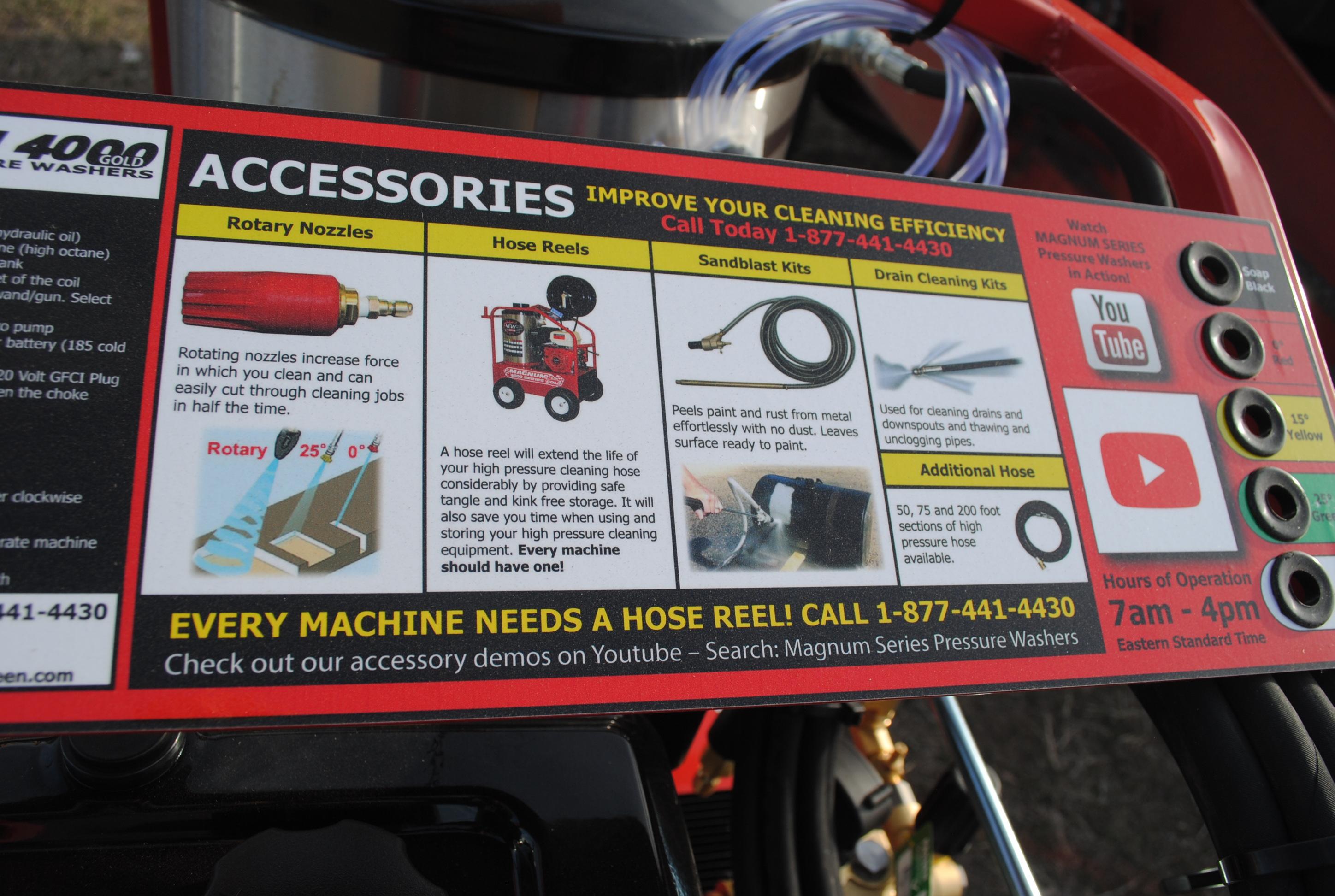 Magnum 4000 Pressure Washer hot water, wand and nozzles included, new - never had oil in it - read t