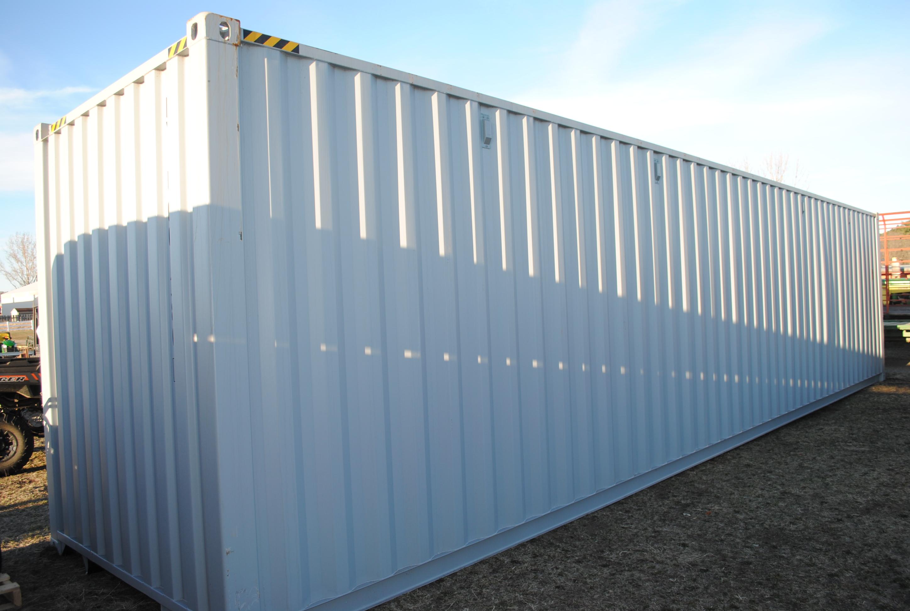 40' High Cube Container with four double doors on the side, double door on the back, lock box pocket