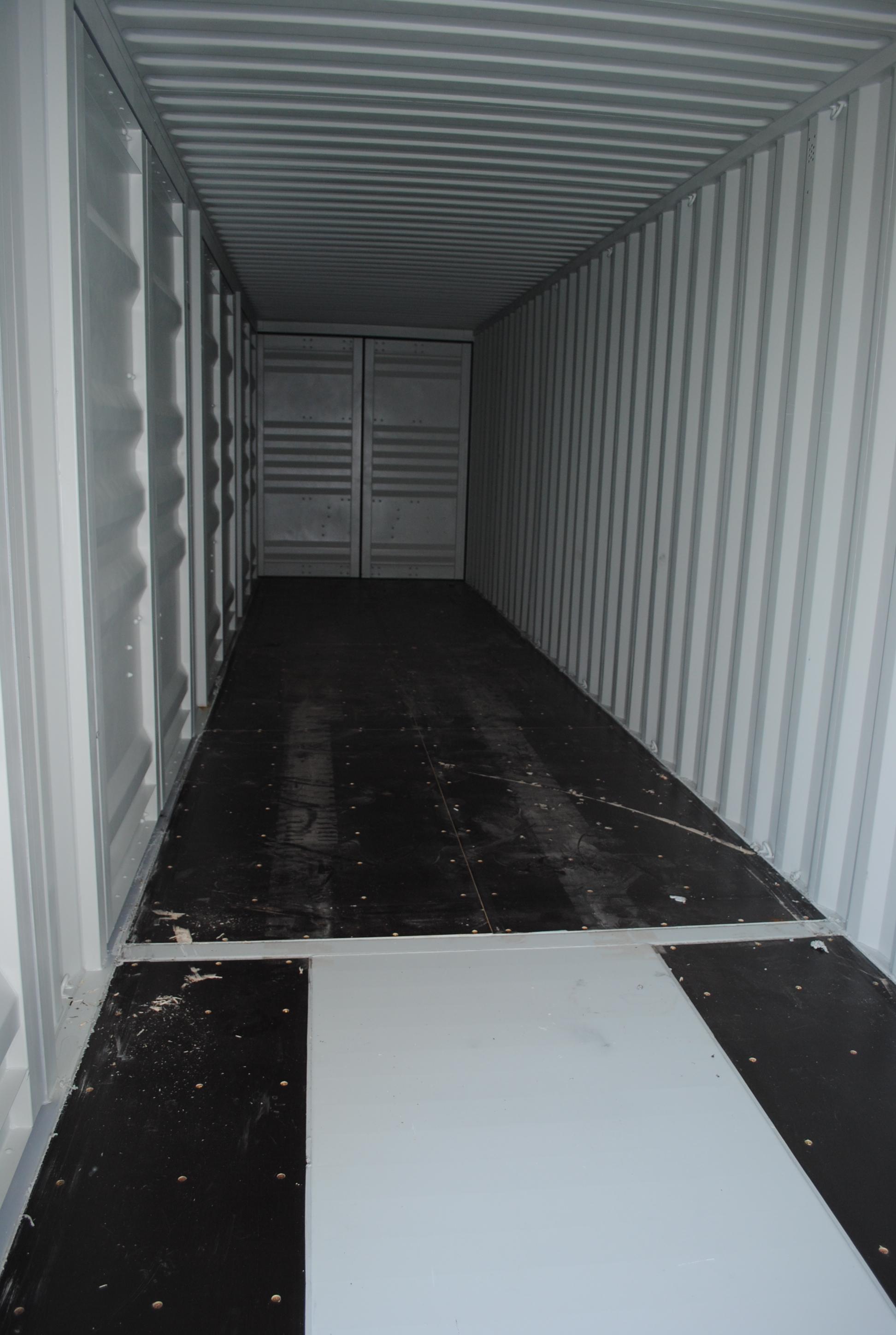 40' High Cube Container with four double doors on the side, double door on the back, lock box pocket