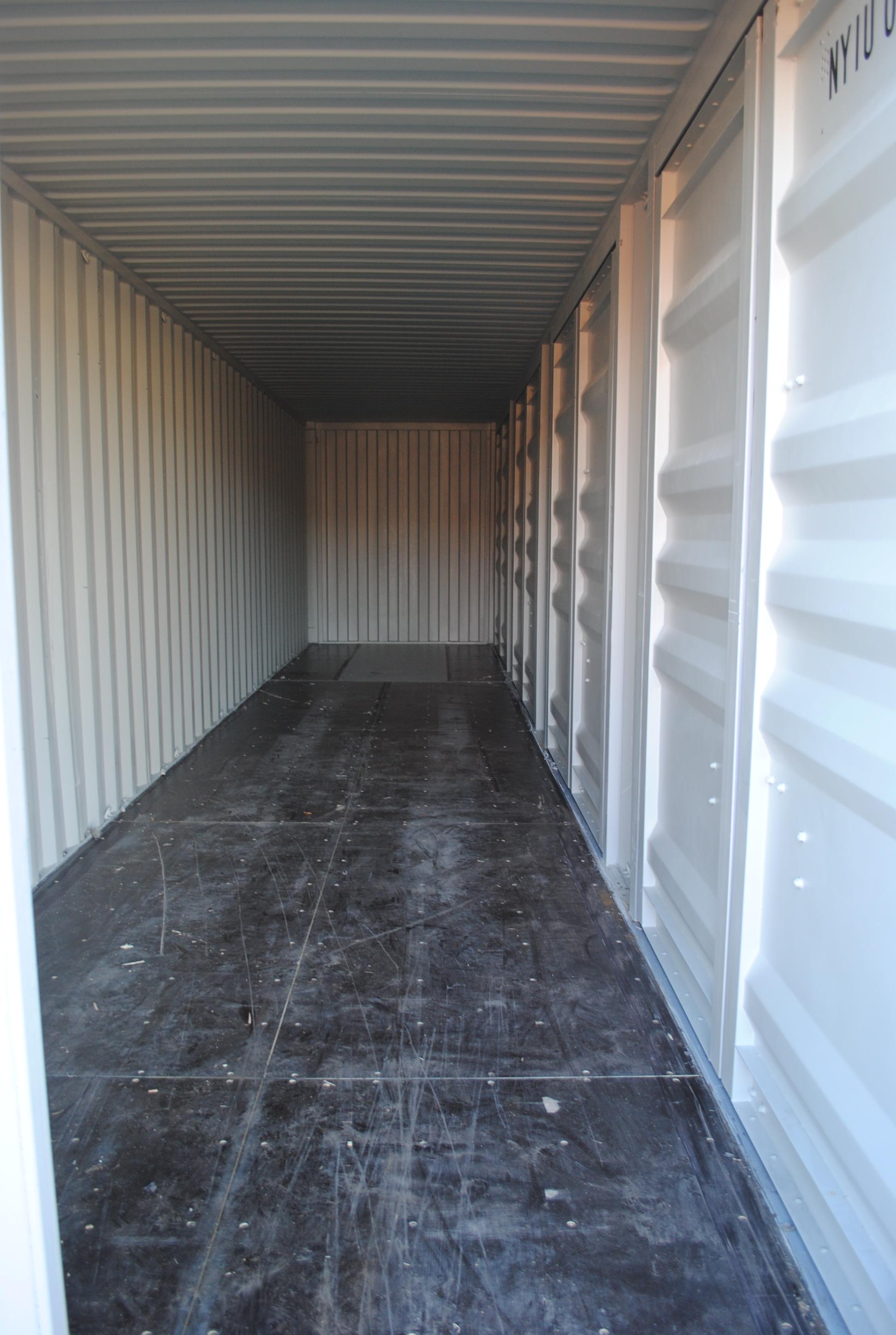 40' High Cube Container with four double doors on the side, double door on the back, lock box pocket