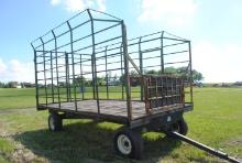 9'x16' Throw Rack on Notch bed & running gear, 9-ton running gear, steel stringers, 11L-15 tires