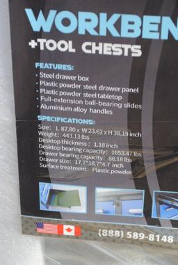 Chery Ind. 7', 20 drawer Workbench 38.19" tall, 87.80" wide, steel drawer b