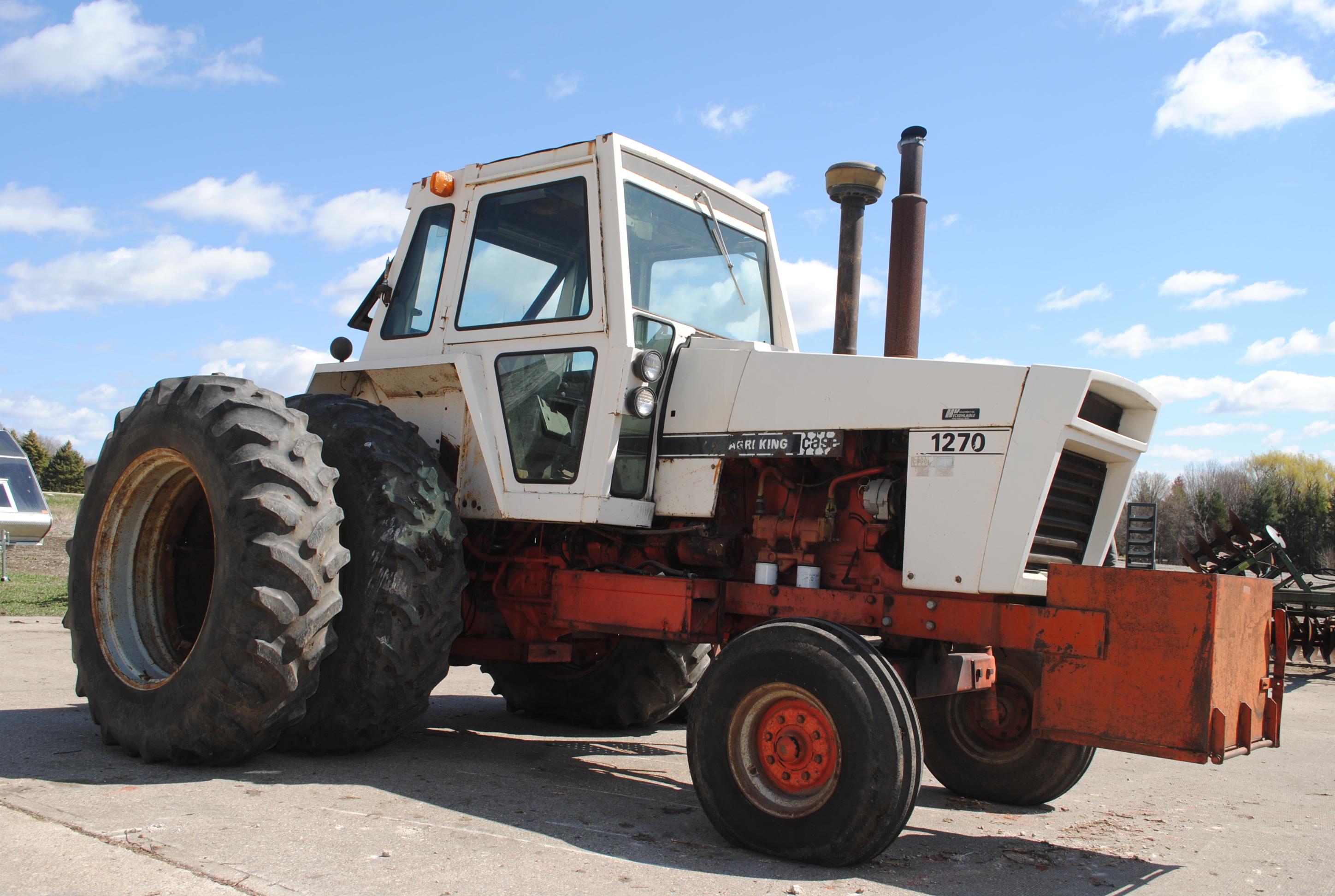 Case Agri-King 1270 Diesel Tractor w/cab, wide front, rock box, band duals, 3-point, w/quick hitch,