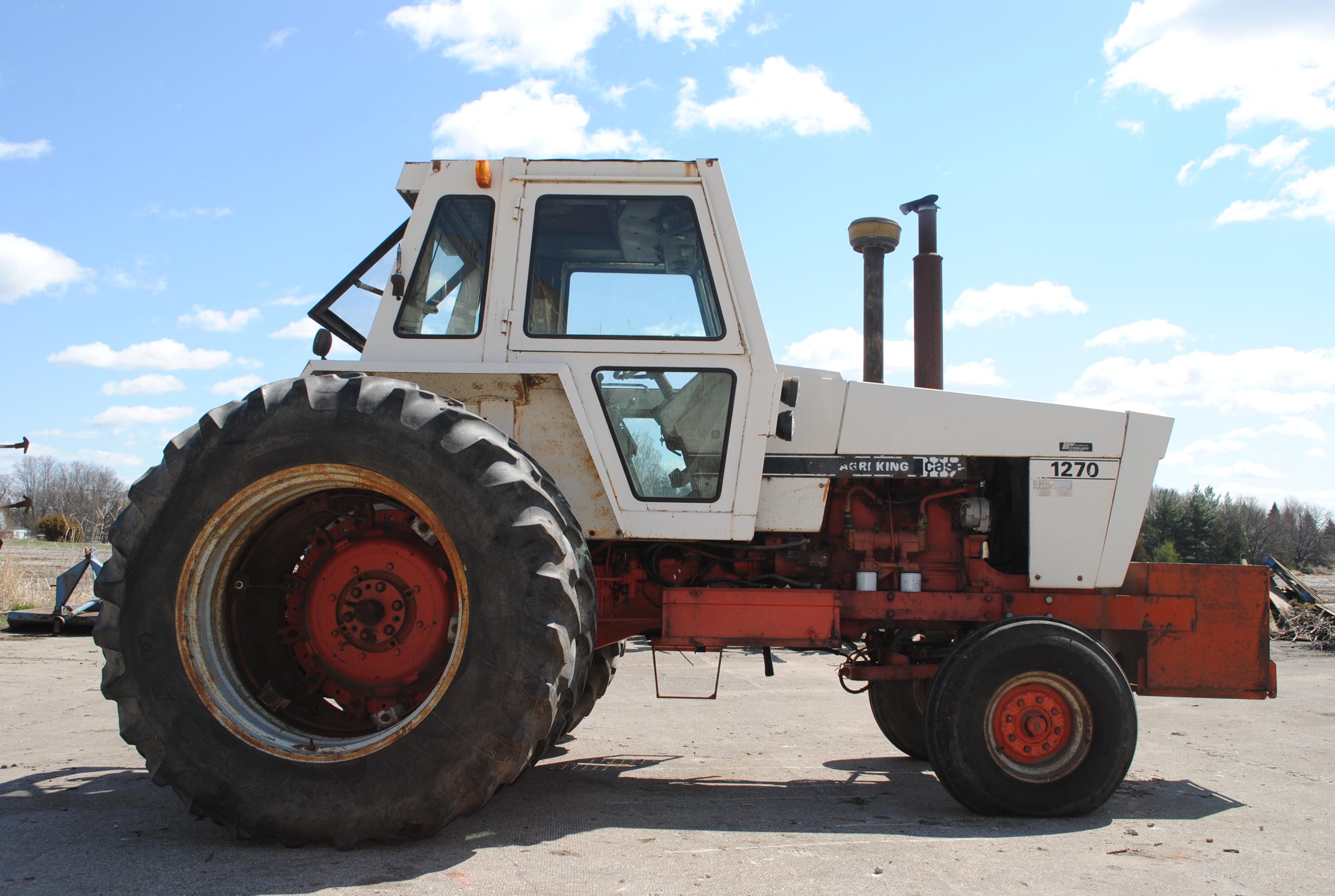 Case Agri-King 1270 Diesel Tractor w/cab, wide front, rock box, band duals, 3-point, w/quick hitch,