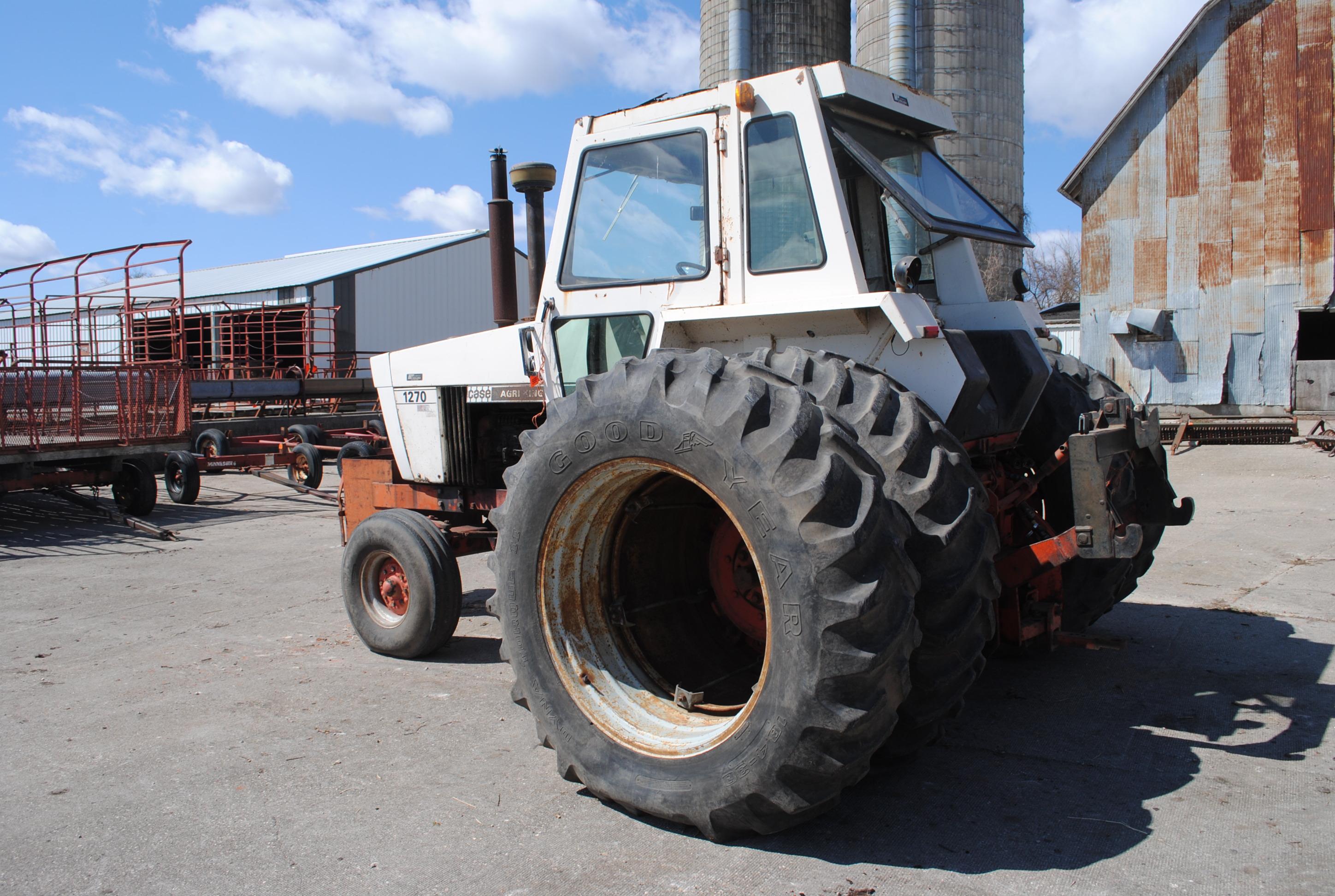 Case Agri-King 1270 Diesel Tractor w/cab, wide front, rock box, band duals, 3-point, w/quick hitch,