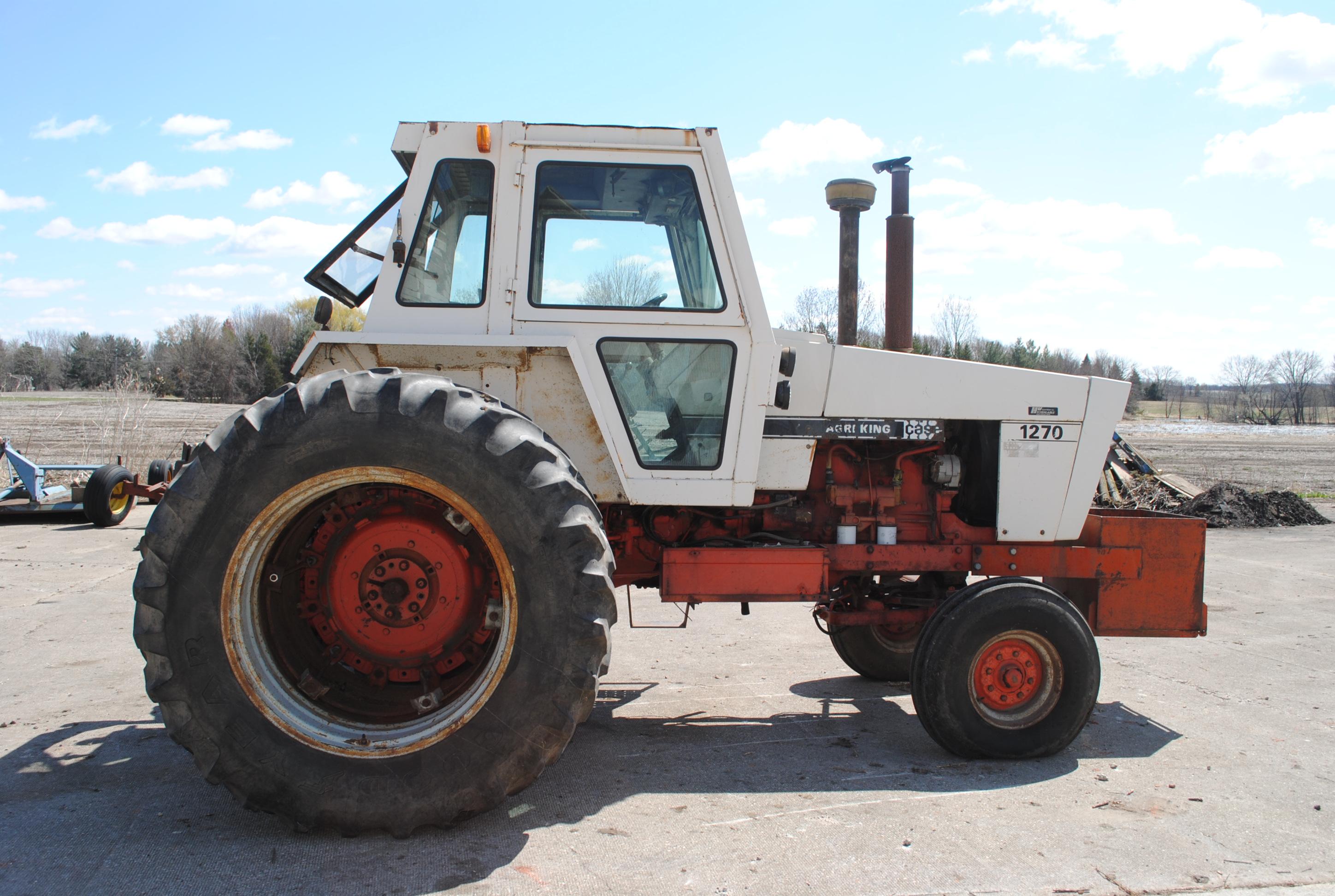Case Agri-King 1270 Diesel Tractor w/cab, wide front, rock box, band duals, 3-point, w/quick hitch,