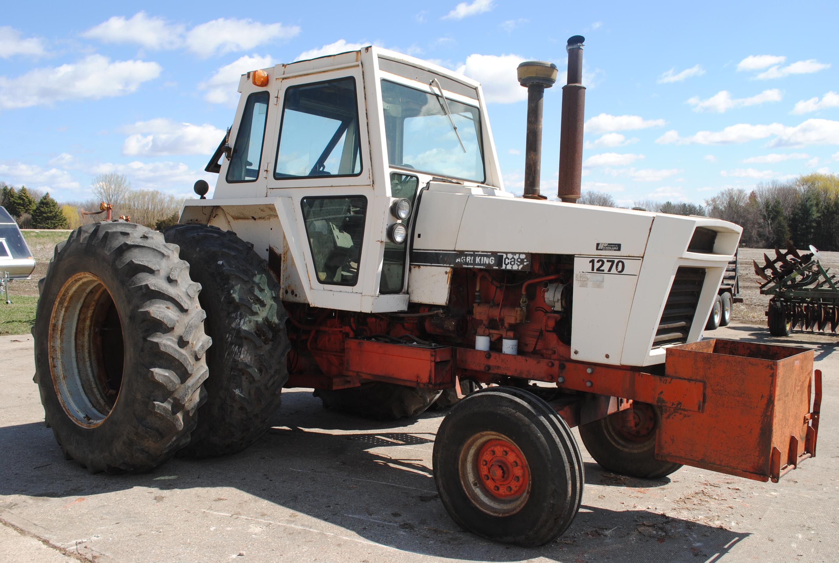 Case Agri-King 1270 Diesel Tractor w/cab, wide front, rock box, band duals, 3-point, w/quick hitch,