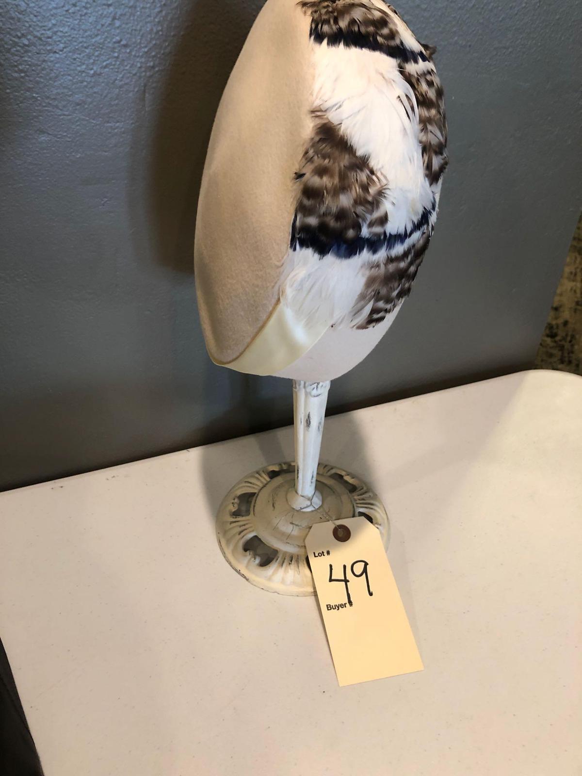 1950s Ivory Wool Hat with Stand