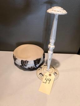 1950s Ivory Wool Hat with Stand