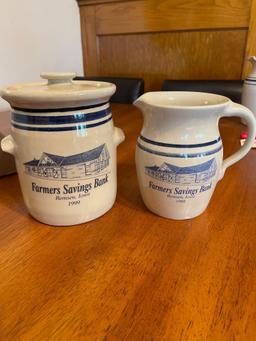 Farmers Savings Bank Crock...Pitcher and Crock with lid.... Shipping