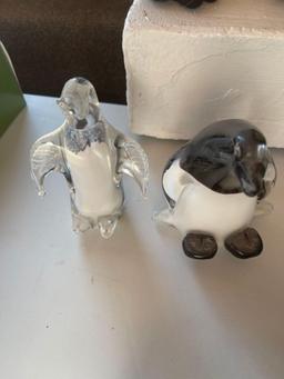 Pair of colored glass penguins