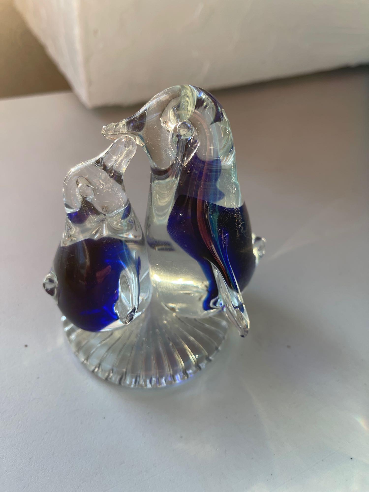 Pair of colored glass penguins
