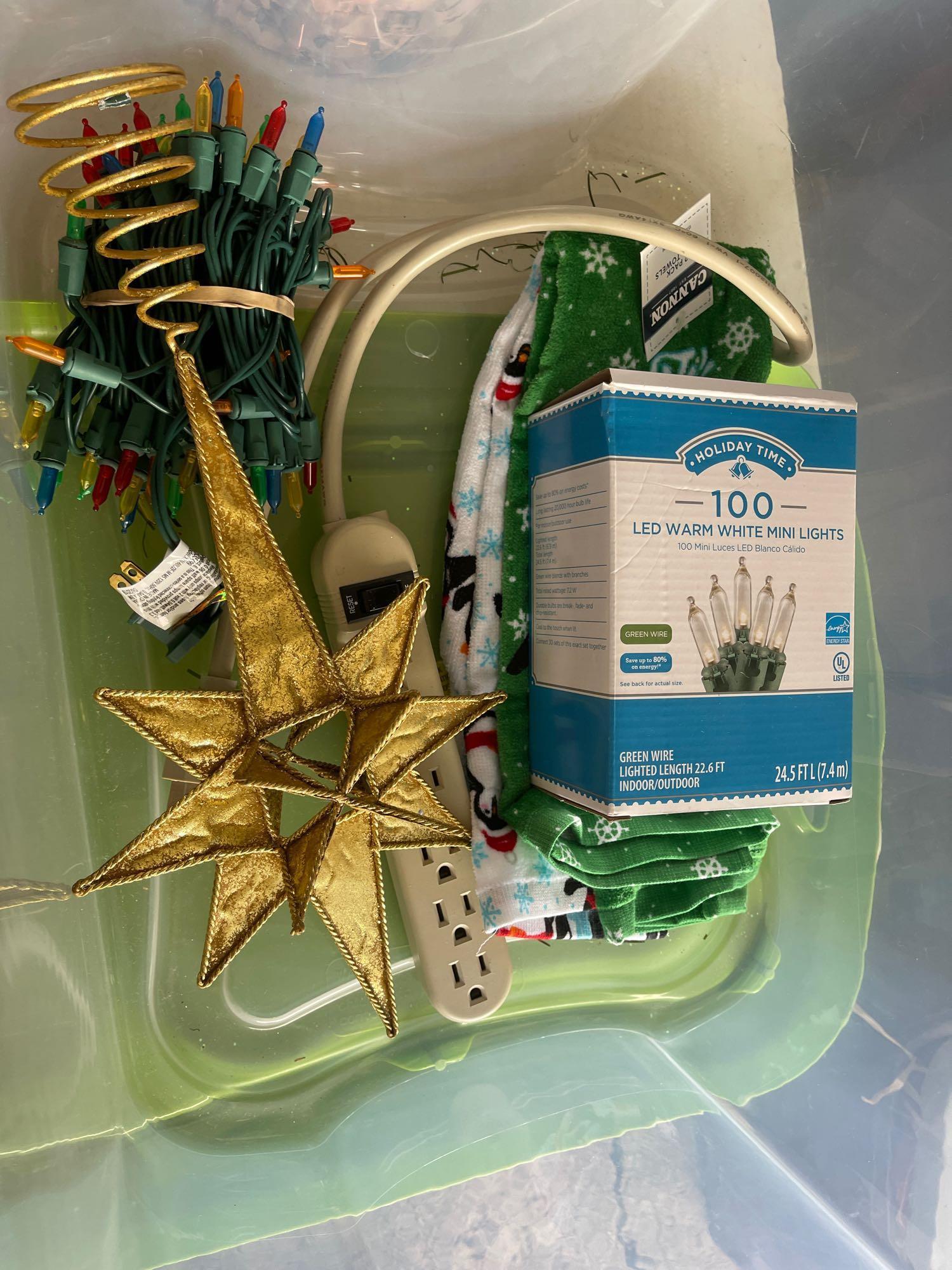 White min lights, 100th Anniversary plate, Marcus, Iowa, beads, etc.