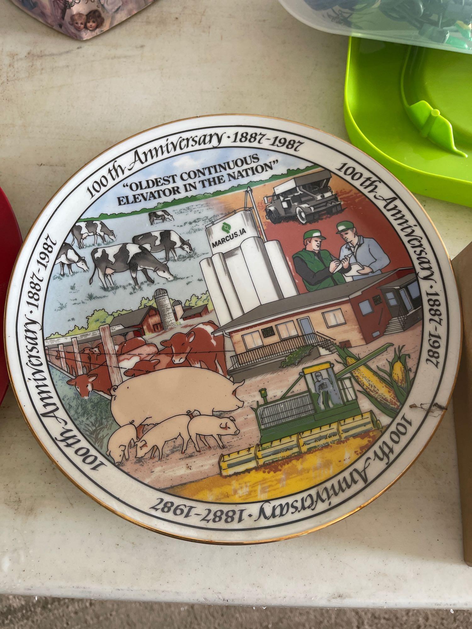 White min lights, 100th Anniversary plate, Marcus, Iowa, beads, etc.