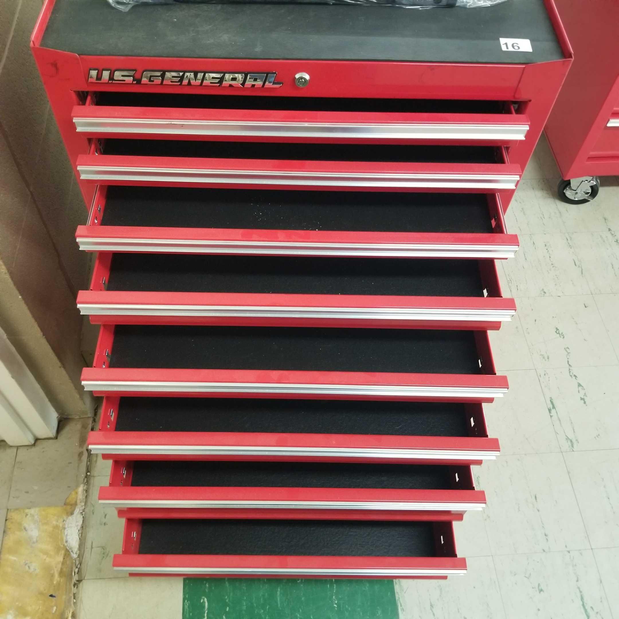 US General 8 drawer steel tool cabinet with key on wheels - 26''W x 40''T