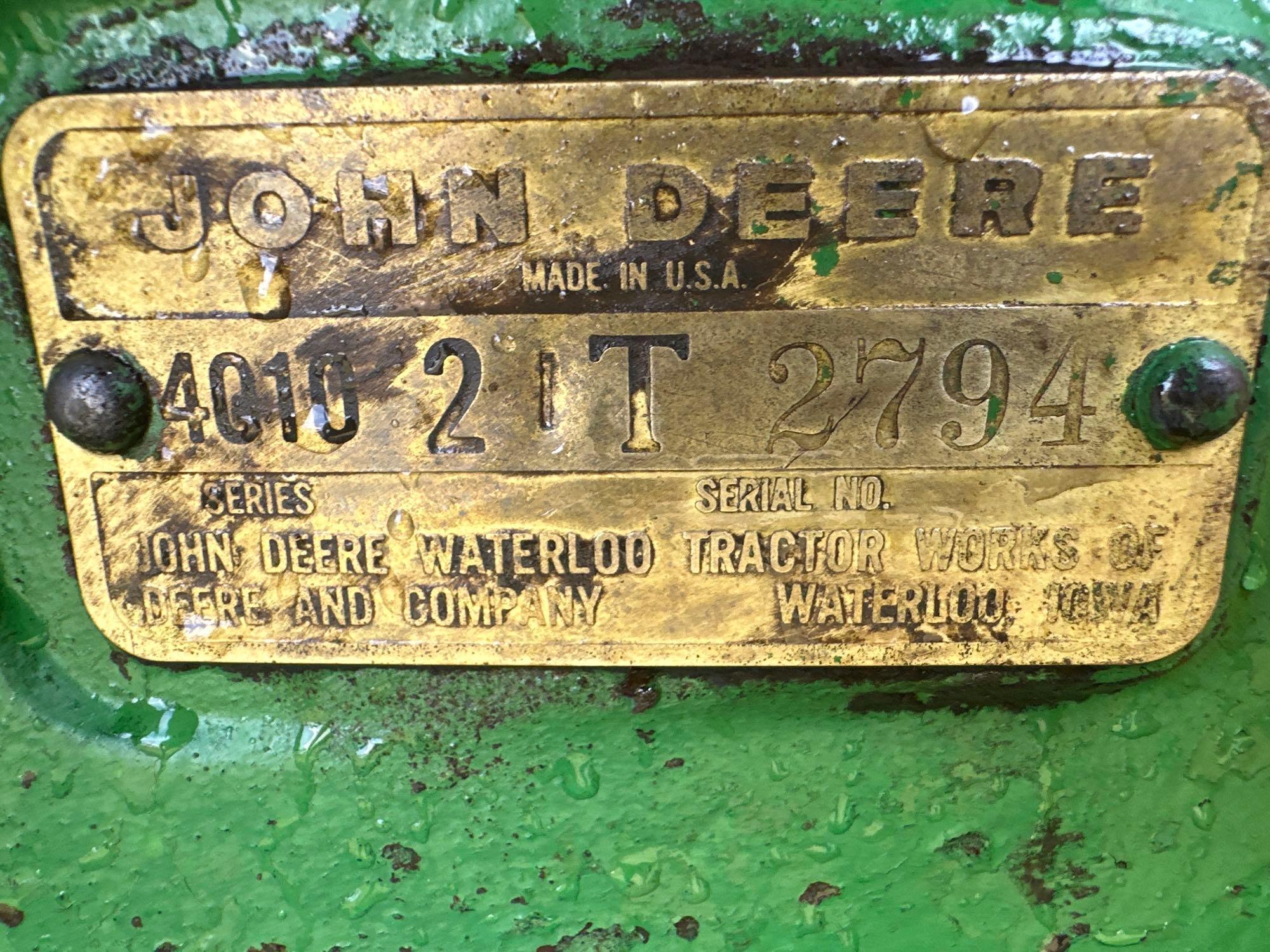 JOHN DEERE "4010" TRACTOR, DIESEL, 8/3 SYNCRO WIDE FRONT