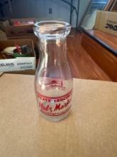 Hatz Market, "Where It Pays To Stop And Shop" milk bottle with lid (Excellent).......Shipping