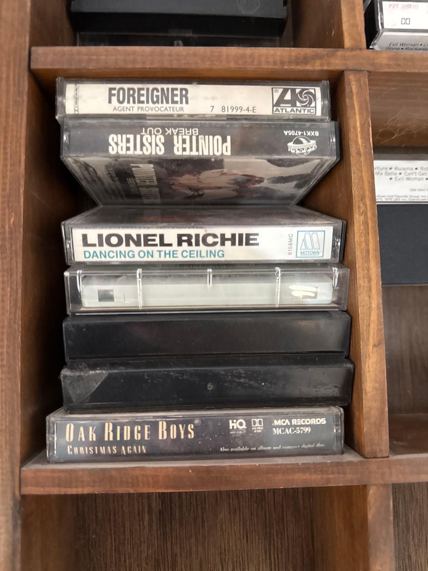 Cassette Tapes in Wooden Cabinet, Collectable Items, & more