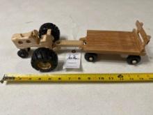Handcrafted wood tractor and flatbed