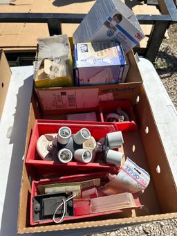 Assorted electrical fittings, light bulbs, dust masks Shipping