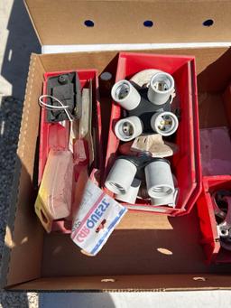 Assorted electrical fittings, light bulbs, dust masks Shipping