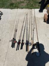 Set of various fishing rods