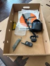 Misc. outdoor items paper targets, dog collar, binoculars, safety goggles, speed loader