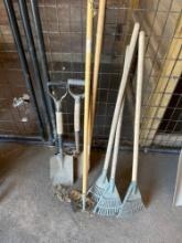 Leaf rakes, scoop shovels