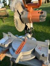 Ridgid compound miter saw on collapsible stand, extensions and rollers. (Nice)