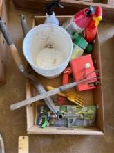 Sprinklers, tree clipper, spray bottles