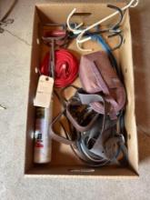 Fly spray, hay hooks, saddle bag, etc
