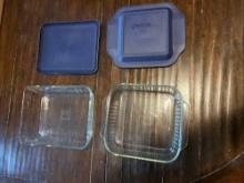 Pyrex glass pans, glass bowl set,