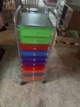 Plastic sorting trays in cart