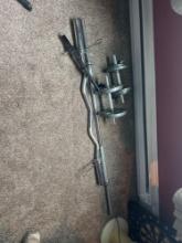 Adjustable Bench press set, bench, bar, weights, and dumbells included