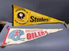 Vintage NFL Houston Oilers and Pittsburg Steelers Pennants